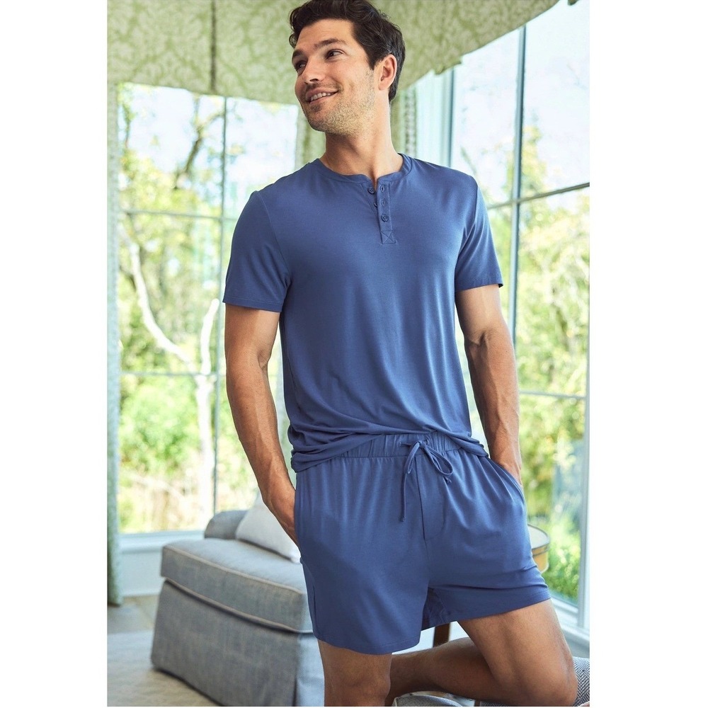 NWT Lake Mens DreamKnit Boxer Set In Ocean Blue Pajamas PJs Loungewear